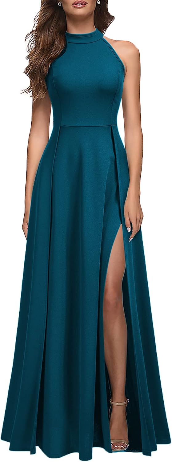 MUSHARE Women's Halter Neck Sexy Split Cocktail Party Maxi Long Formal Dress Secondary image