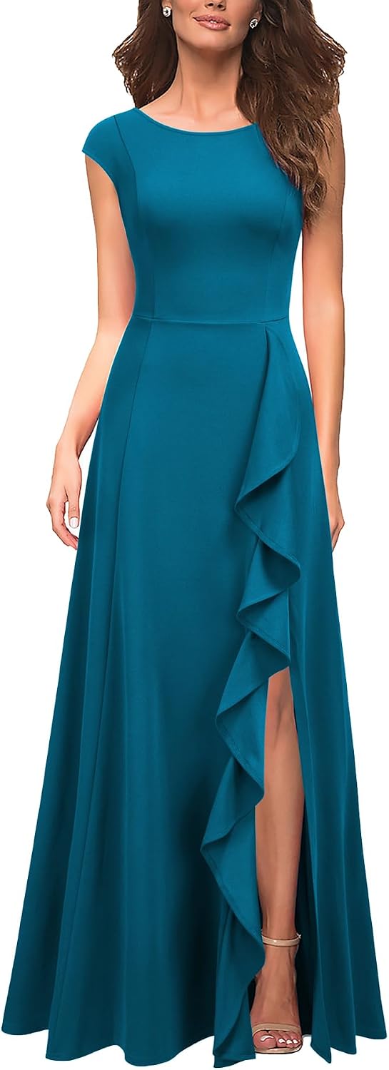 MUSHARE Women's Cocktail Dresses with Pockets Ruffled Sexy Split Party Long Formal Dress Secondary image