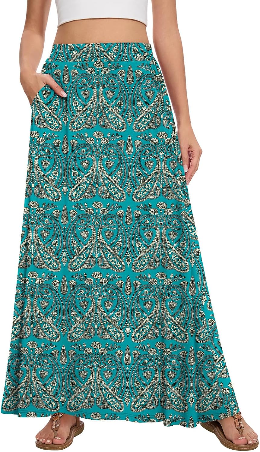 Womens Maxi Skirt Long Flowy Summer A-Line High Waist Skirts
