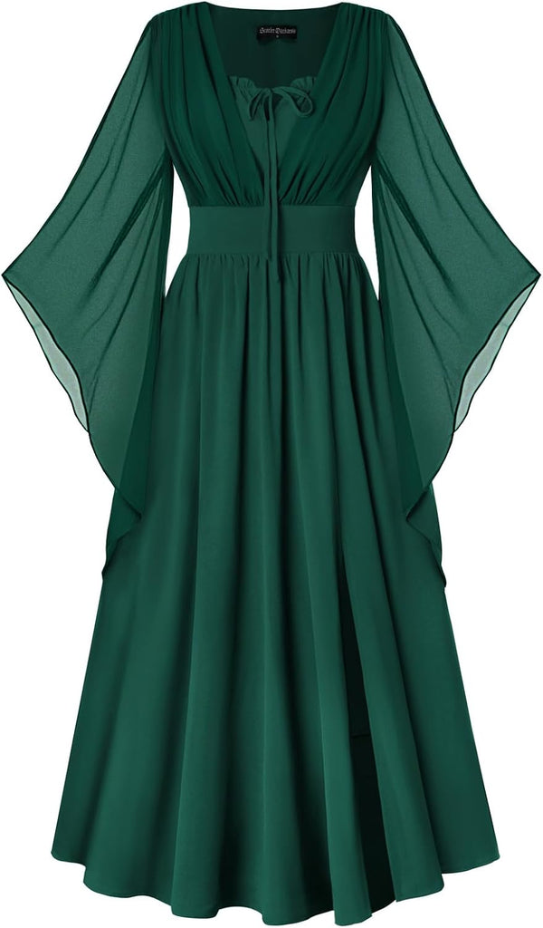 Scarlet Darkness Renaissance Costume Women Pirate Medieval Maxi Dress