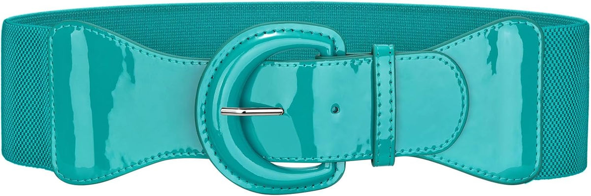 JASGOOD Women Wide Elastic Belts Vintage Chunky Buckle Patent Leather Belt