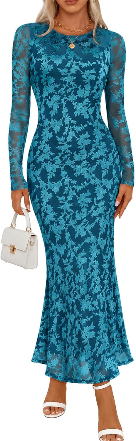 MEROKEETY Womens Fall Velvet Formal Wedding Guest Maxi Dress