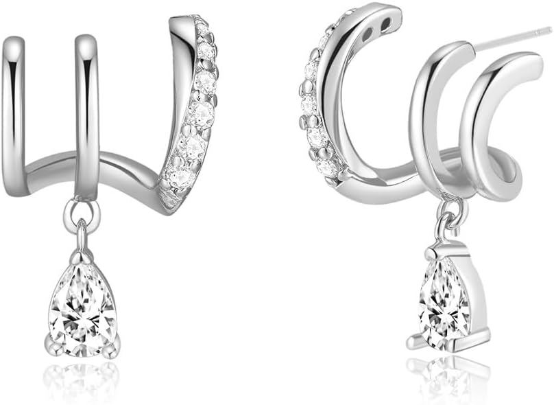 14K Gold Plated Illusion Stud Earrings for Women | Triple Huggie Hoop Earrings for One Hole| Trendy Simple Hypoallergenic Fashion Accessories Gold