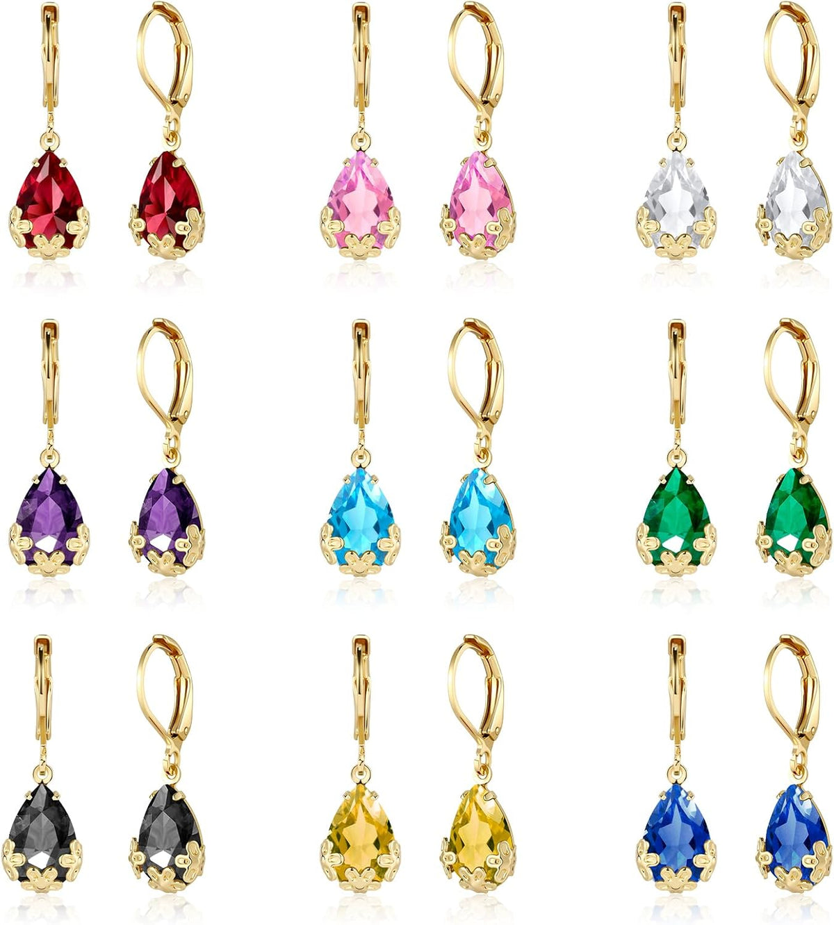 Dangle Earrings for Women Multicolor Crystal Drop Earrings Set Leverback Teardrop Earrings