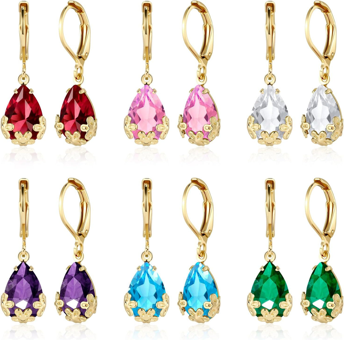 Dangle Earrings for Women Multicolor Crystal Drop Earrings Set Leverback Teardrop Earrings