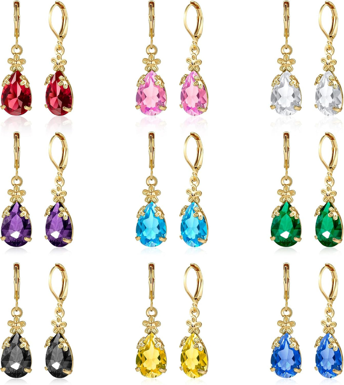 Dangle Earrings for Women Multicolor Crystal Drop Earrings Set Leverback Teardrop Earrings