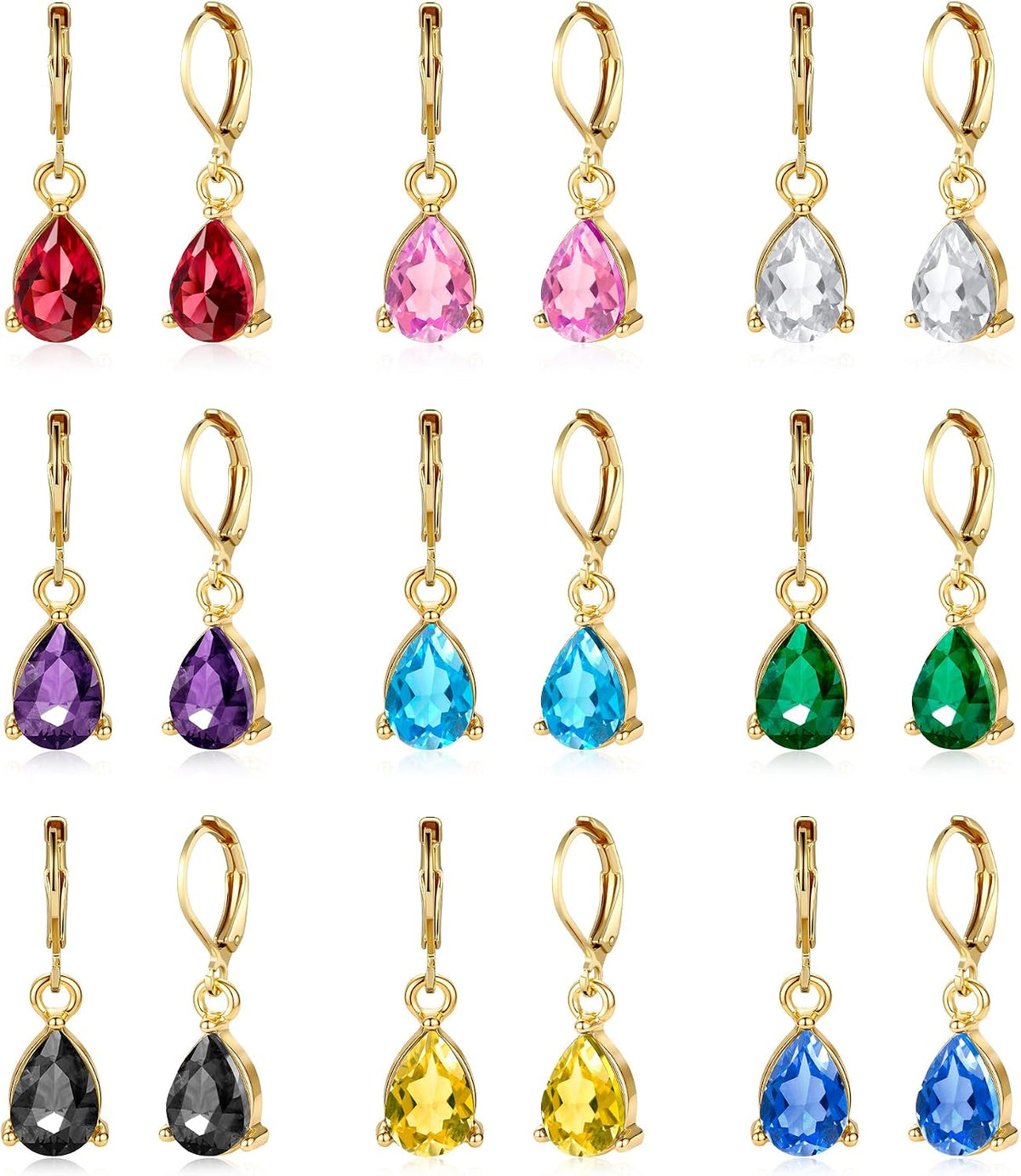 Dangle Earrings for Women Multicolor Crystal Drop Earrings Set Leverback Teardrop Earrings