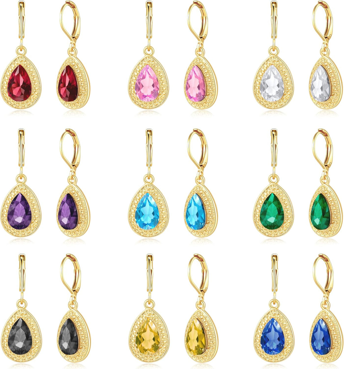 Dangle Earrings for Women Multicolor Crystal Drop Earrings Set Leverback Teardrop Earrings
