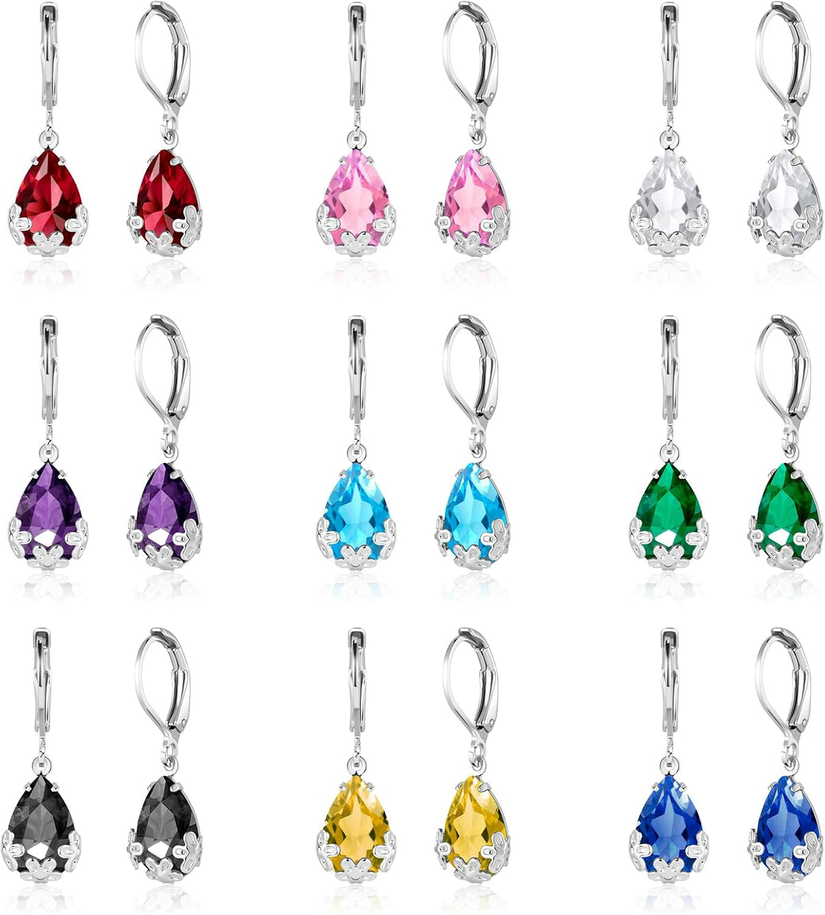 Dangle Earrings for Women Multicolor Crystal Drop Earrings Set Leverback Teardrop Earrings