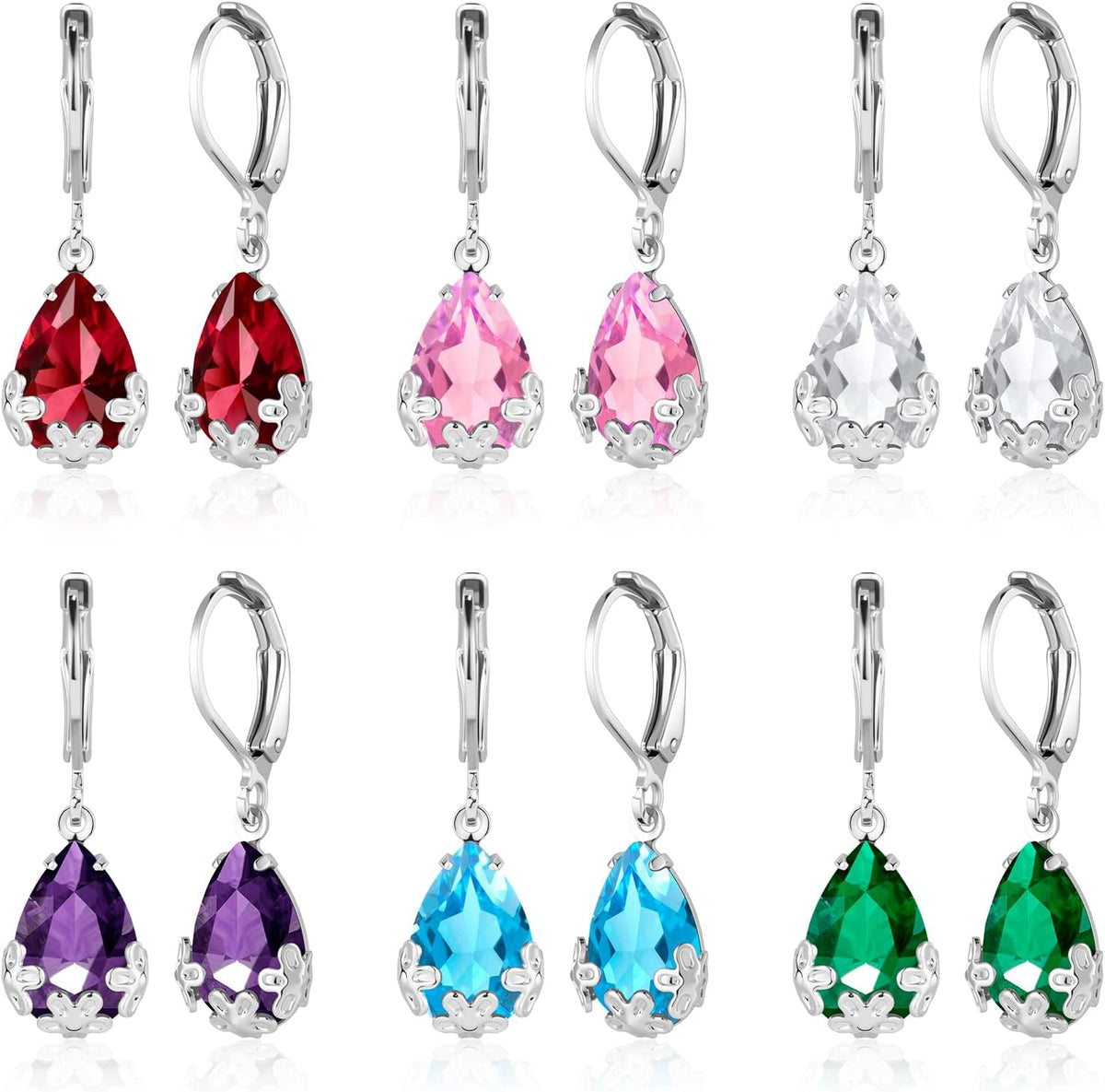 Dangle Earrings for Women Multicolor Crystal Drop Earrings Set Leverback Teardrop Earrings