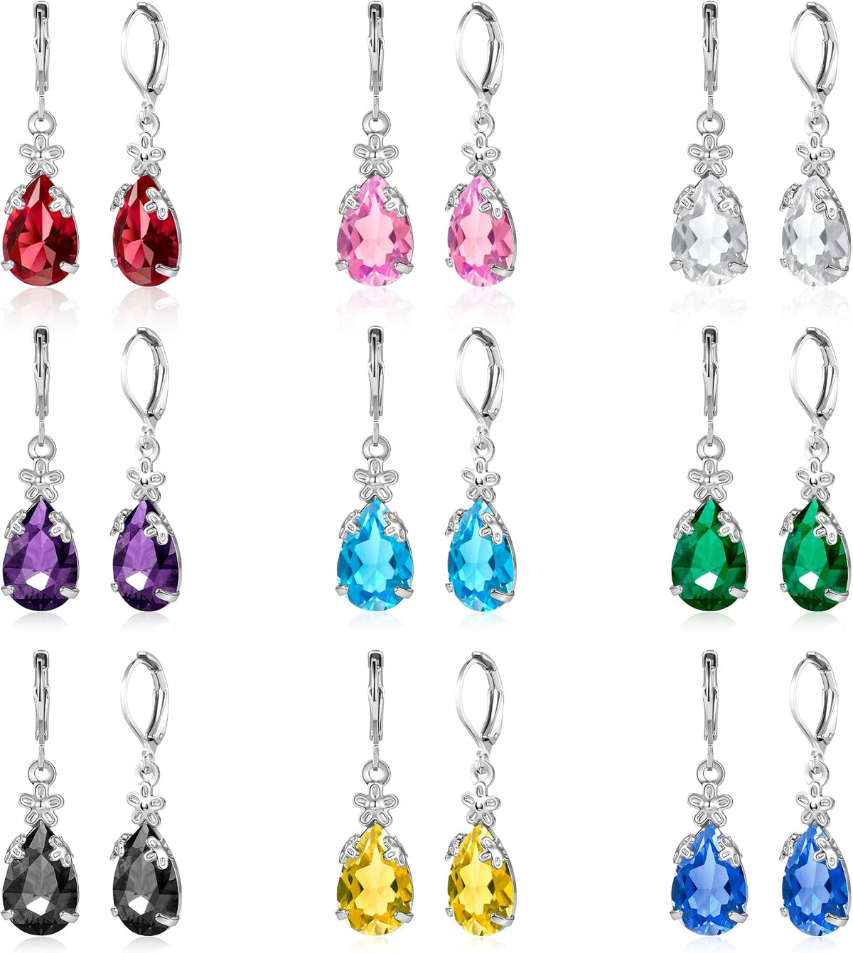 Dangle Earrings for Women Multicolor Crystal Drop Earrings Set Leverback Teardrop Earrings