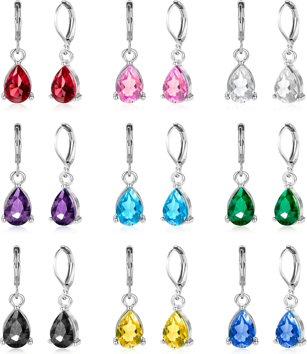 Dangle Earrings for Women Multicolor Crystal Drop Earrings Set Leverback Teardrop Earrings