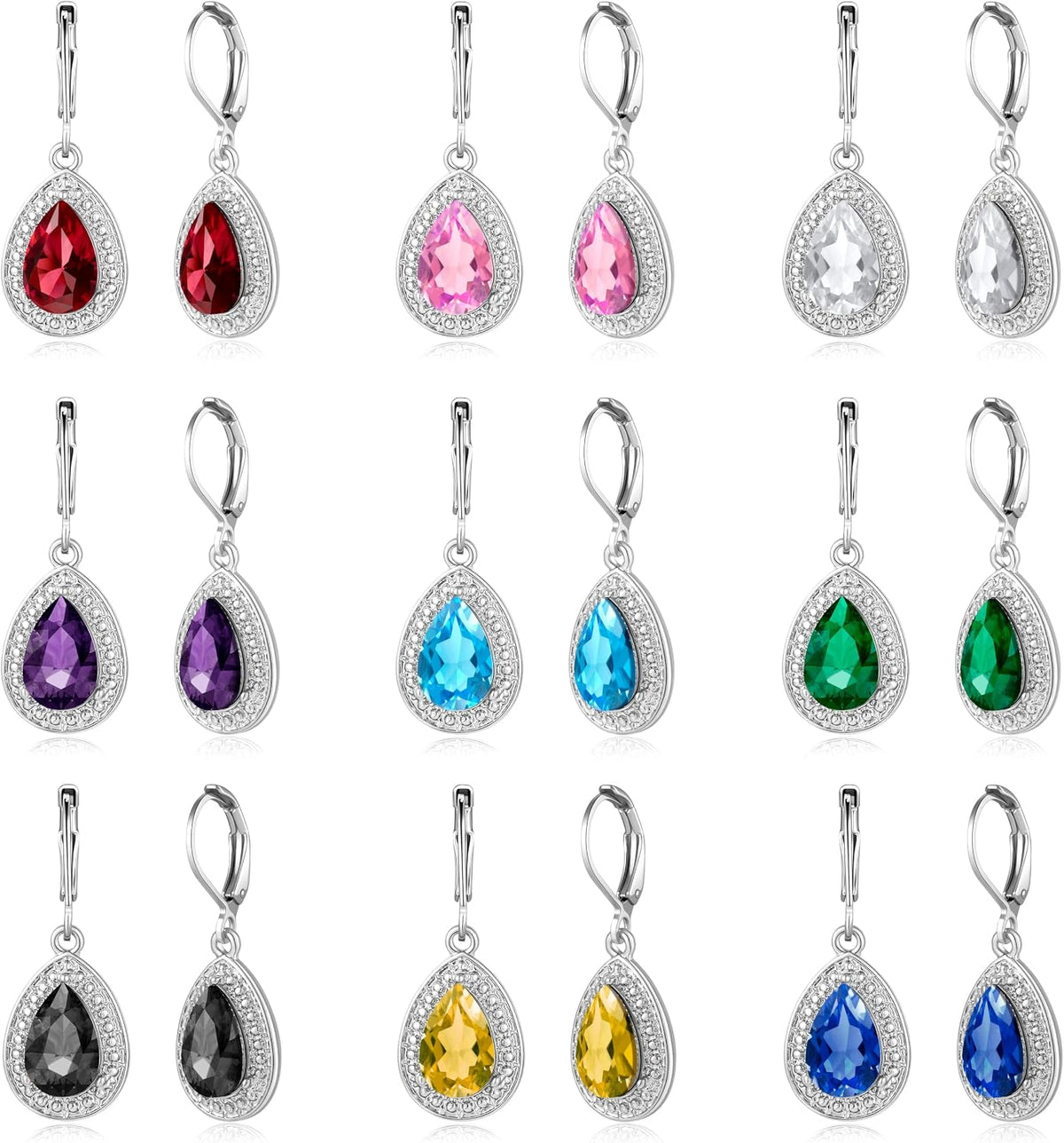 Dangle Earrings for Women Multicolor Crystal Drop Earrings Set Leverback Teardrop Earrings