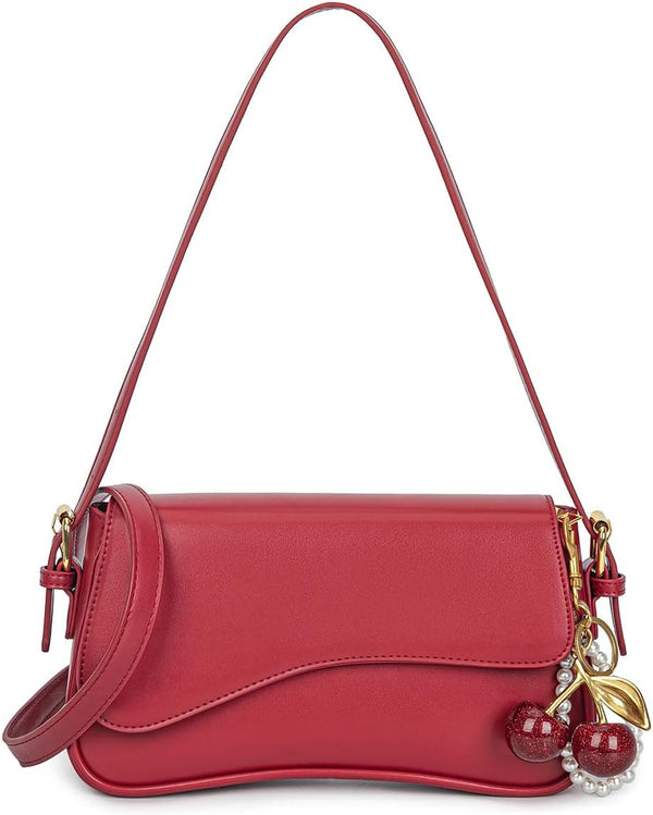 Purse for Women — Hobo Crossbody/Shoulder Bag with Cherry Pendant, Classic Retro Y2K, Detachable Straps