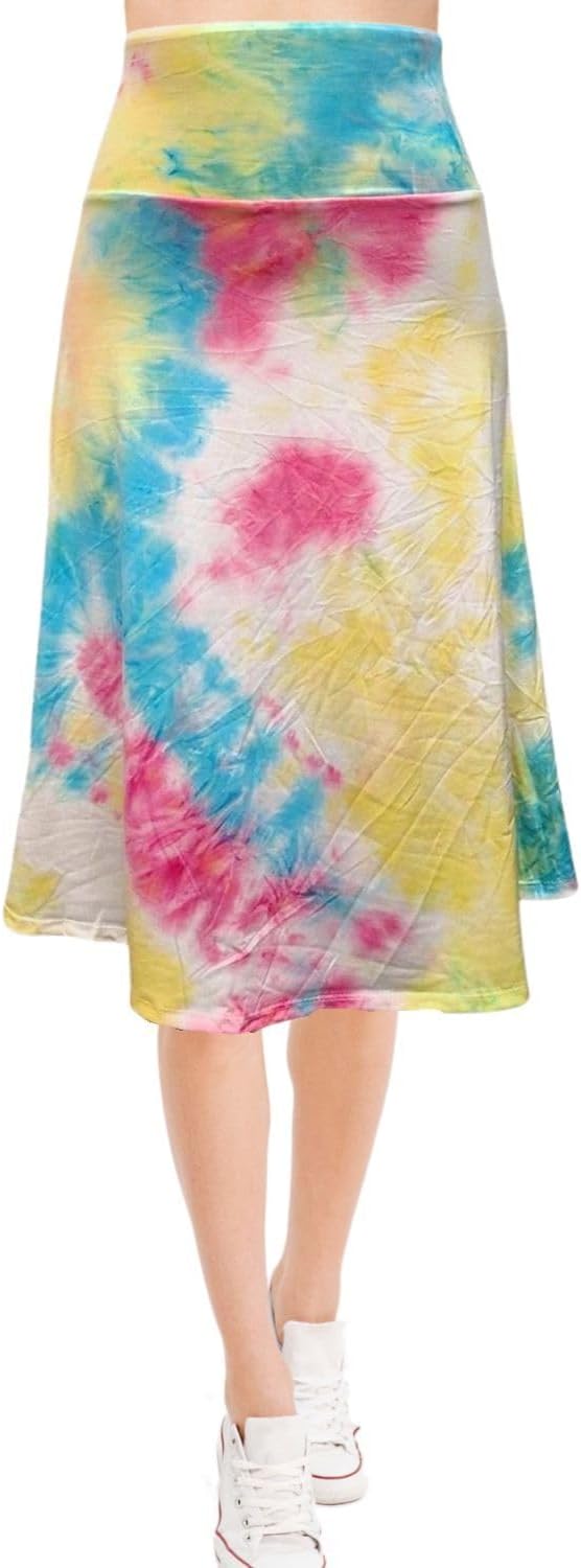 Women's A-Line Foldover Lightweight Flare Midi Pull On Closure Skirt