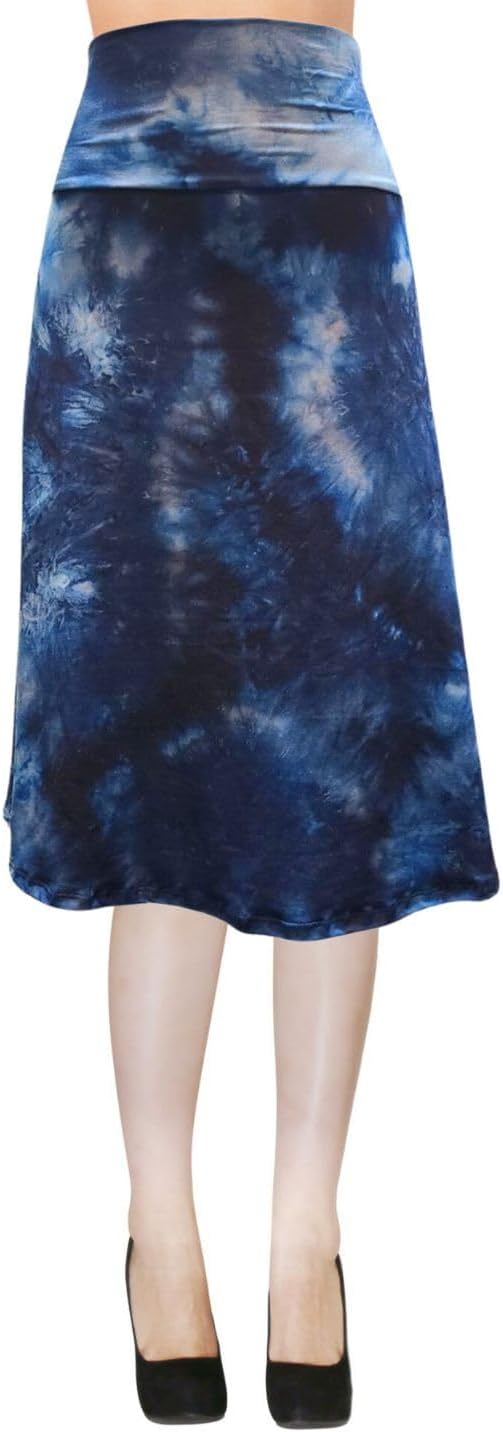 Women's A-Line Foldover Lightweight Flare Midi Pull On Closure Skirt