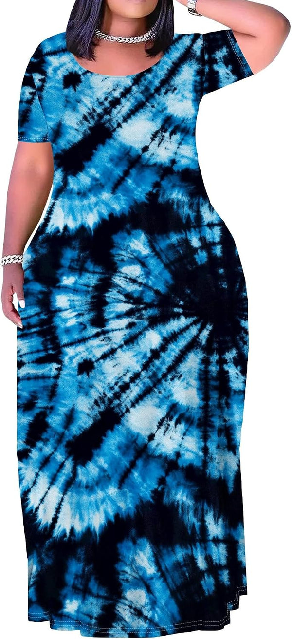Plus Size Maxi Dress for Women Summer Short Sleeve Casual Sundress