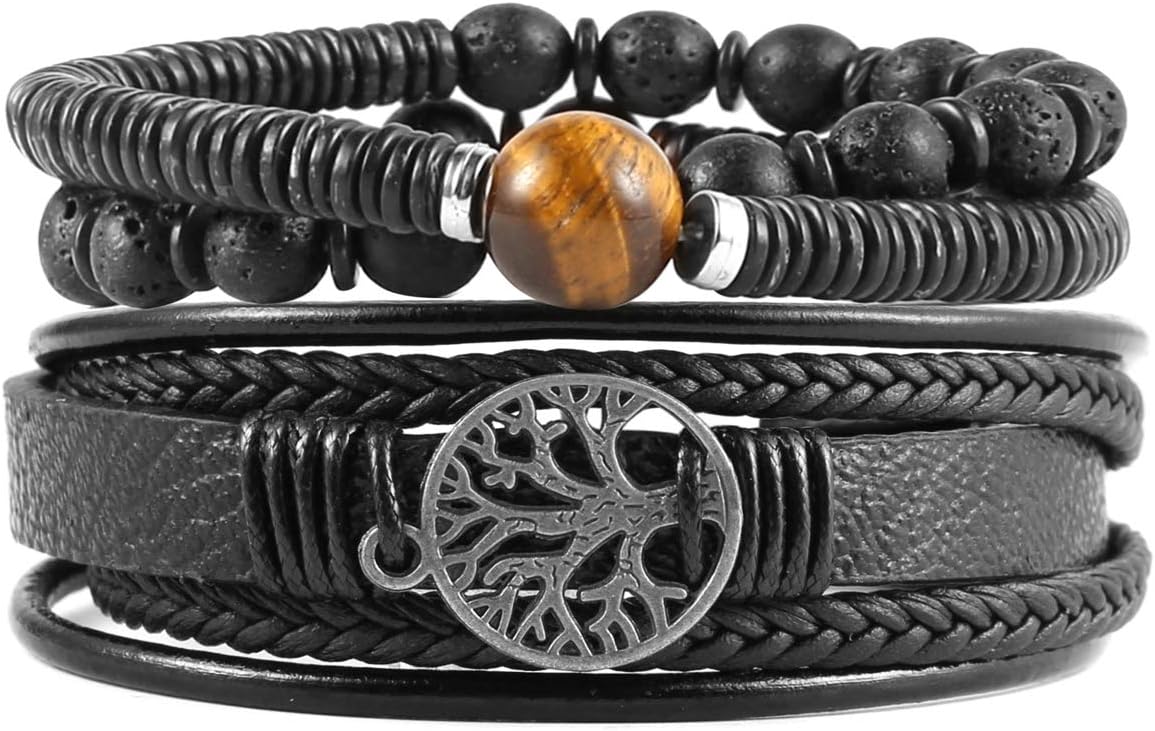 HZMAN Genuine Leather Tree of life Bracelets for Men Women