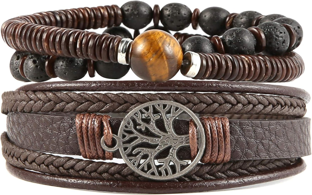 HZMAN Genuine Leather Tree of life Bracelets for Men Women