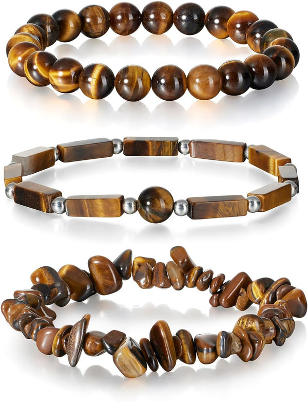 3Pcs Natural Stone Bracelets for Women 8mm Crystal Beaded Bracelets Handmade Stretch Bracelet Healing Crystal Jewelry for Women