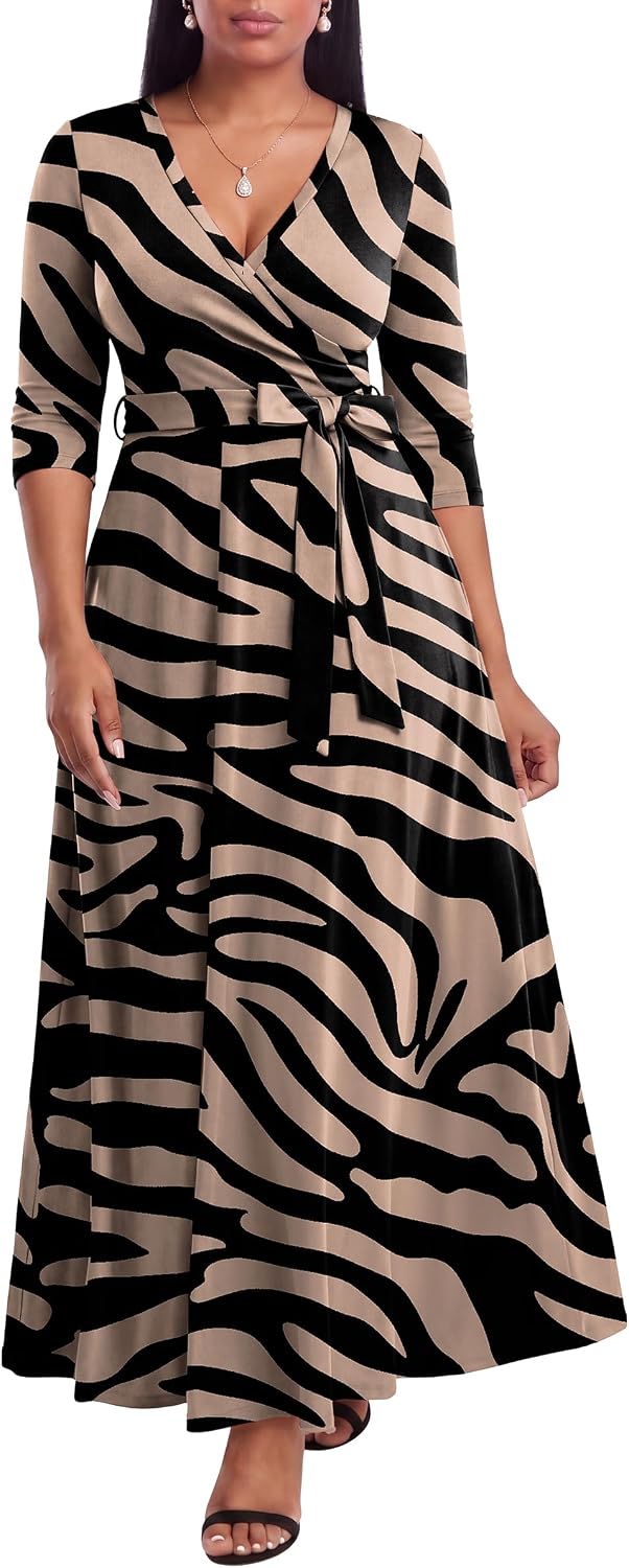 FANDEE Plus Size Maxi Dress for Women Casual Summer Sundress V-Neck 3/4 Sleeve