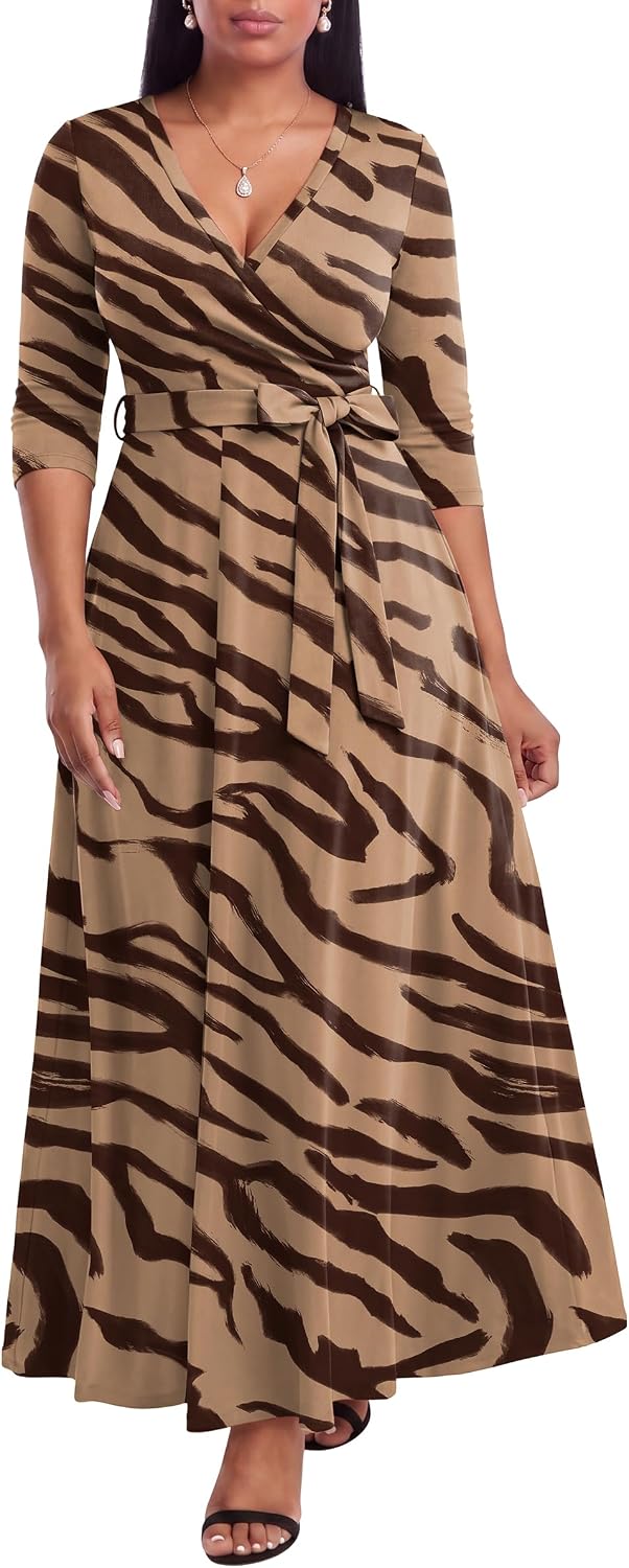 FANDEE Plus Size Maxi Dress for Women Casual Summer Sundress V-Neck 3/4 Sleeve