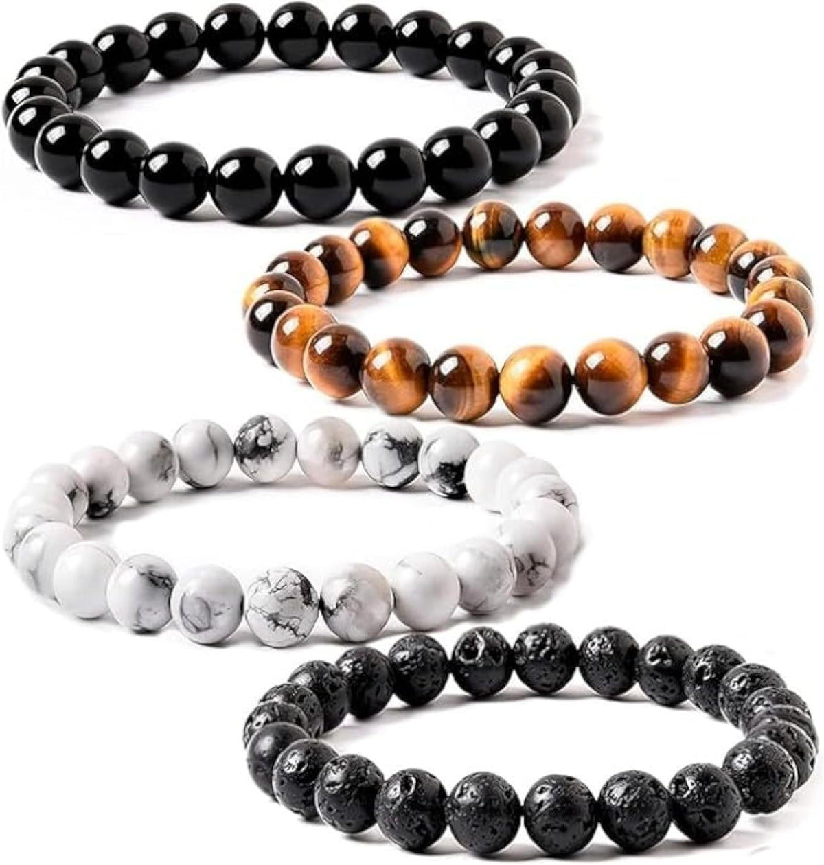WFJ Black Obsidian Hematite Triple Protection Bracelets Set - Tiger Eye Beaded Natural Stone Bracelet for Men Women Gemstone (10MM)