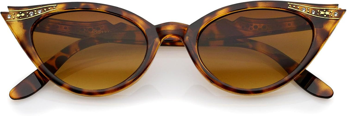 zeroUV 50s Vintage Cat Eye Sunglasses for Women UV400 Embellished with Rhinestones, Pinup Girl & Rockabilly Accessories 50mm