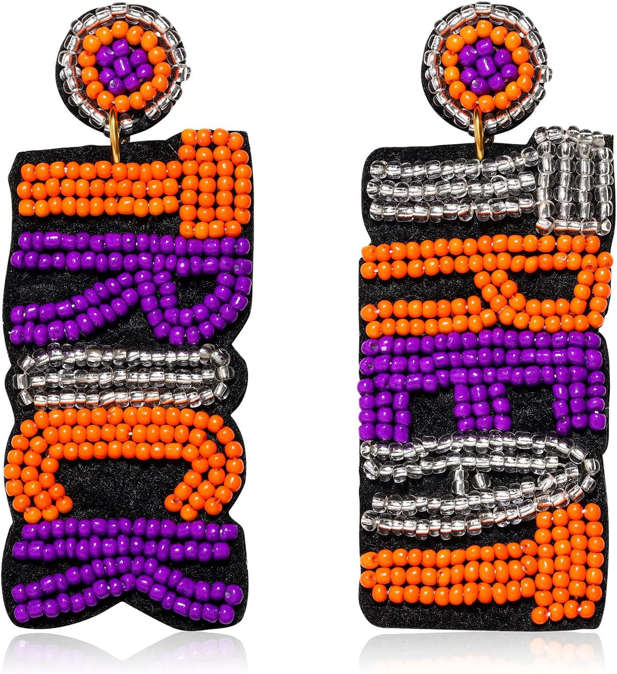 Halloween Beaded Boo Earrings for Women - Spooky Ghost Pumpkin Drop Dangle Jewelry - Handmade Gothic Costume Party Holiday Festive Gifts
