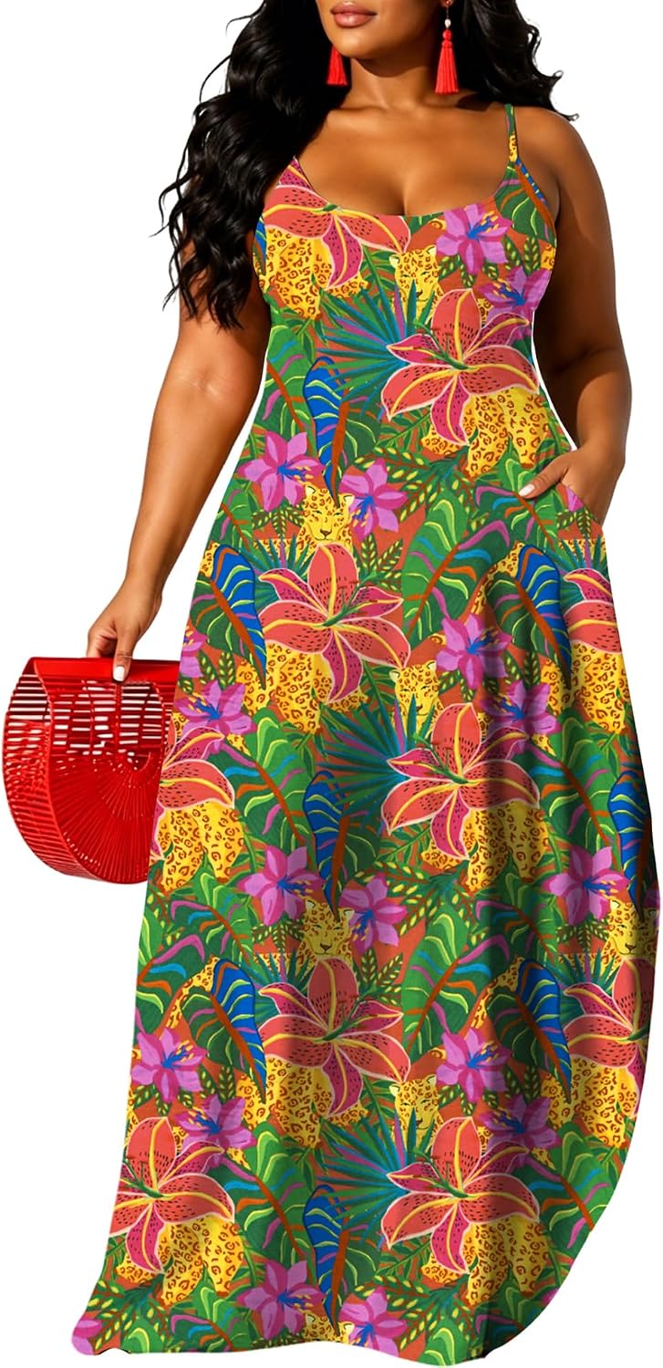 UOUA Hawaiian Dresses Women Plus Size Luau Party Sundress Summer Maxi Tropical Boho Beach Dress