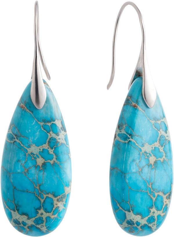 Stone Fishhook Dangle Drop Earrings