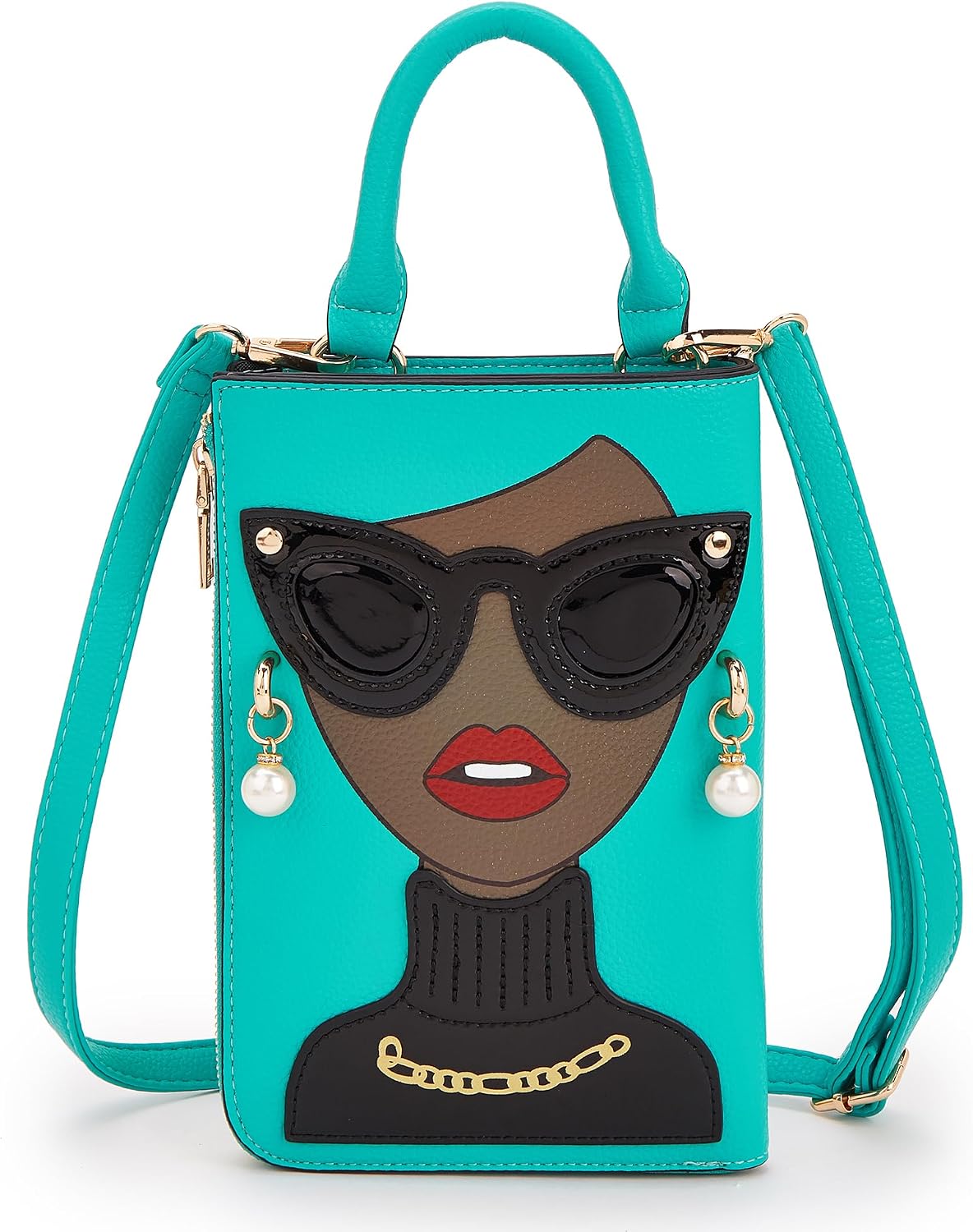 Women Novelty Lady Face Shoulder Bags Funky PU Leather Top Handle Satchel Handbags Clutch Purse for Women