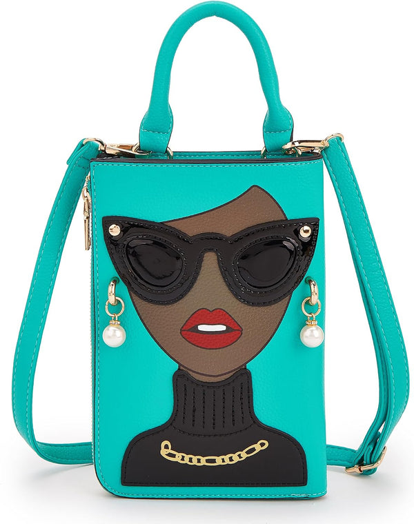 Women Novelty Lady Face Shoulder Bags Funky PU Leather Top Handle Satchel Handbags Clutch Purse for Women