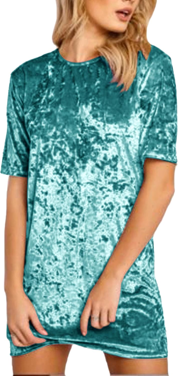 R.Vivimos Women's Crushed Velvet Short Sleeve Mini Dress