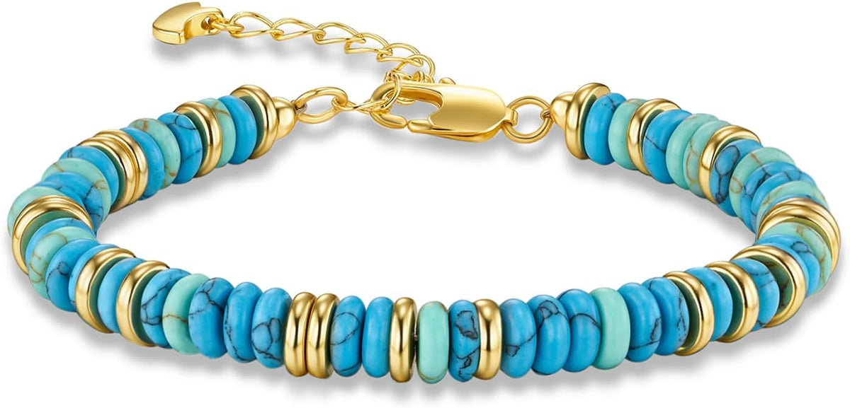 SNGIA Colorful 18K Gold Plated Bracelets for Women, Stack Bangle Beaded Stone Jewelry Accessories Set for Woman, Trendy Fashion Jewelry Gifts