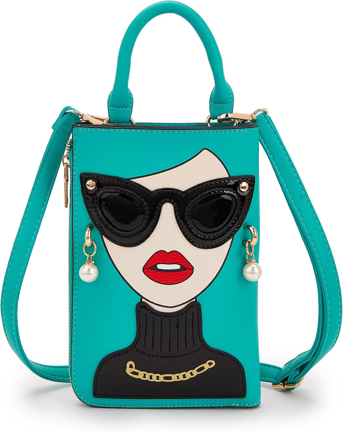 Women Novelty Lady Face Shoulder Bags Funky PU Leather Top Handle Satchel Handbags Clutch Purse for Women