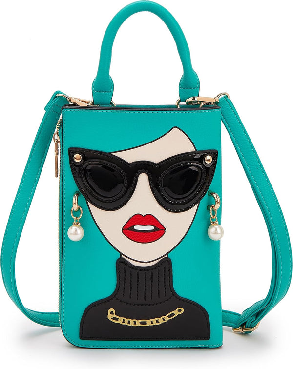 Women Novelty Lady Face Shoulder Bags Funky PU Leather Top Handle Satchel Handbags Clutch Purse for Women