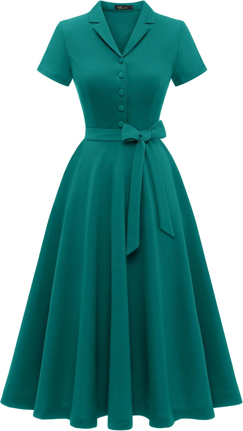 Wedtrend Women's Vintage Tea Dress, Short Sleeve Cocktail Party Dress Work Church Casual Dress