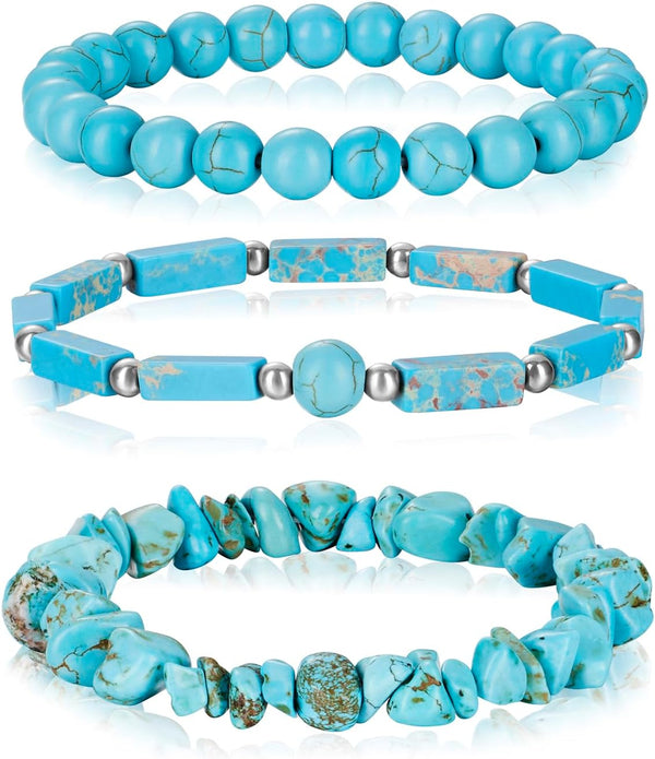 3Pcs Natural Stone Bracelets for Women 8mm Crystal Beaded Bracelets Handmade Stretch Bracelet Healing Crystal Jewelry for Women