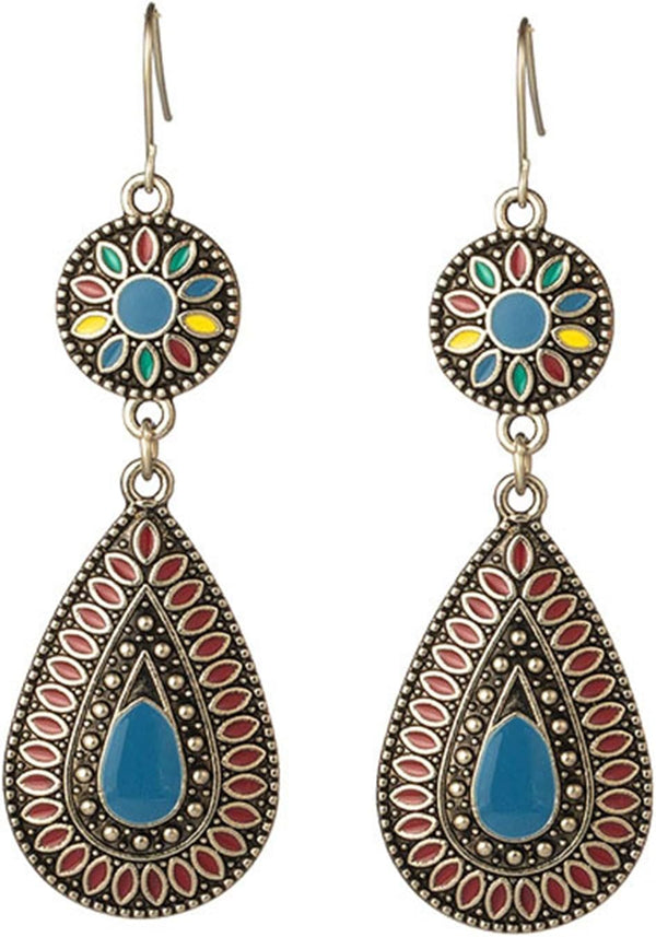 Handmade Boho Enamel Teardrop Dangle Earrings