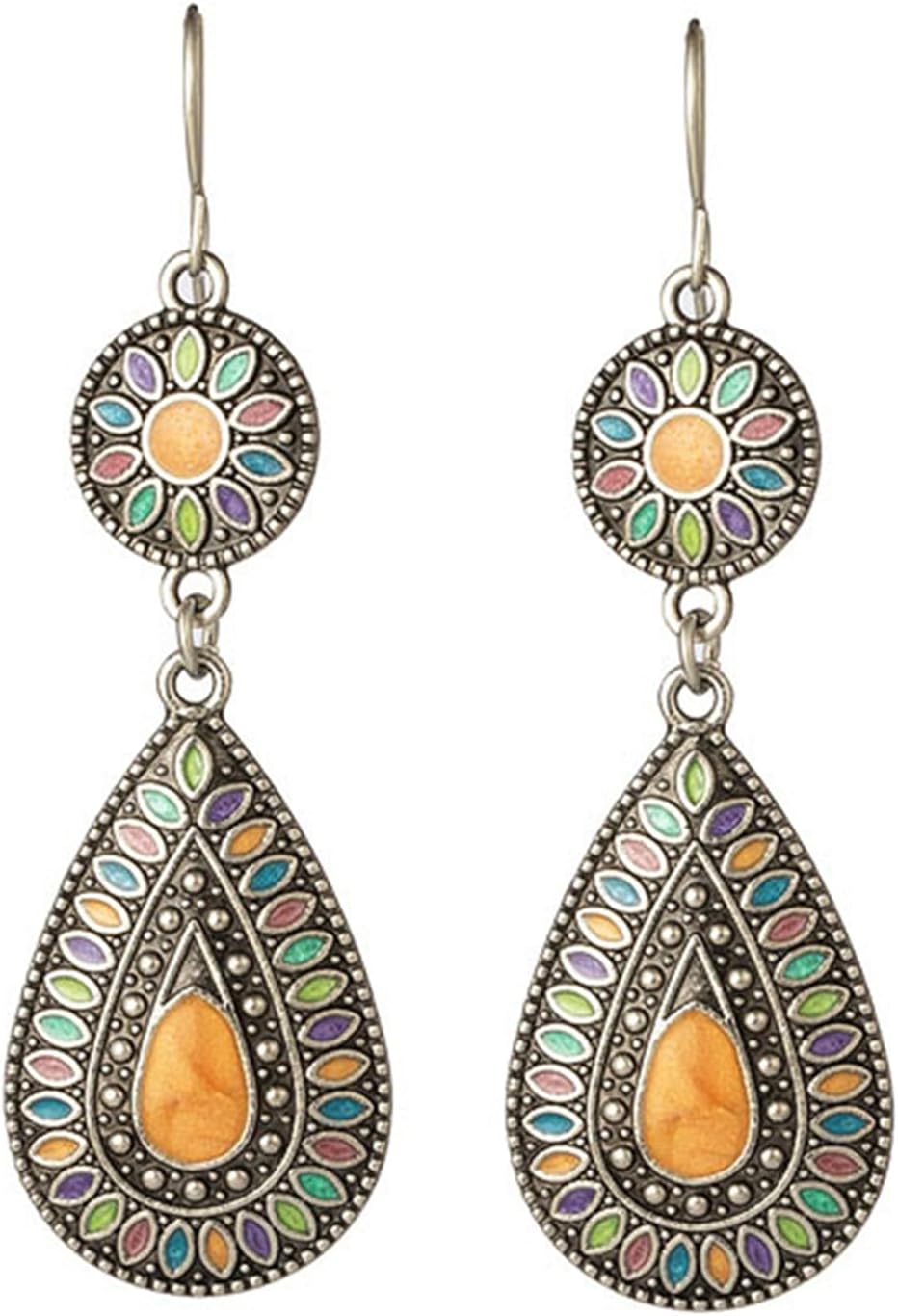 Handmade Boho Enamel Teardrop Dangle Earrings