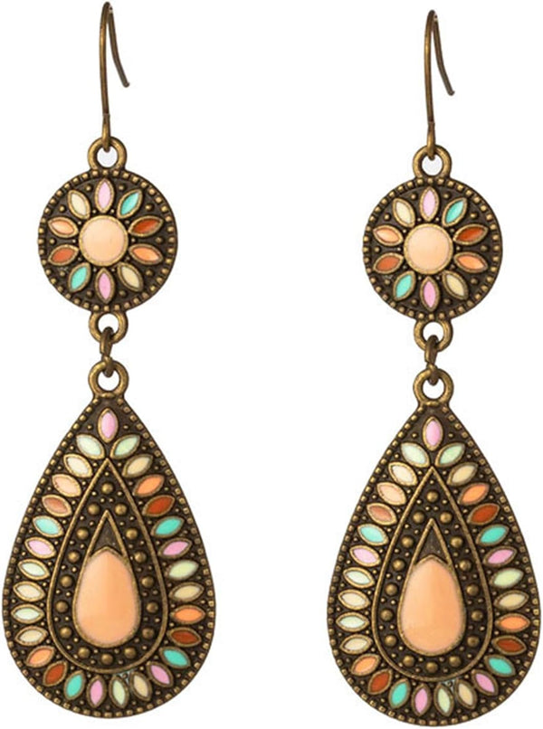 Handmade Boho Enamel Teardrop Dangle Earrings