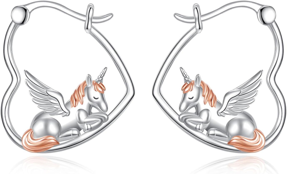 YFN Animal Earrings Sterling Silver Animal Heart Hoop Dangle Earrings Cute Jewelry Gifts for Women