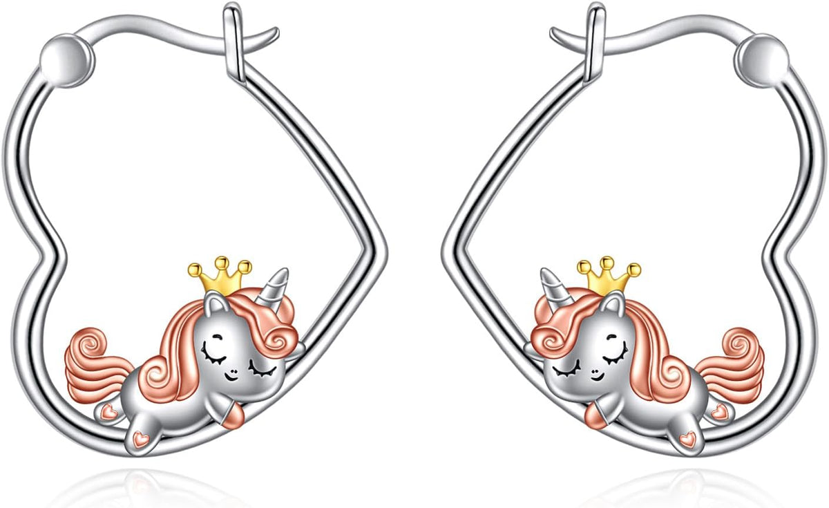 YFN Animal Earrings Sterling Silver Animal Heart Hoop Dangle Earrings Cute Jewelry Gifts for Women