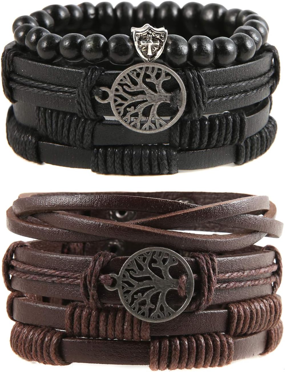 HZMAN Genuine Leather Tree of life Bracelets for Men Women