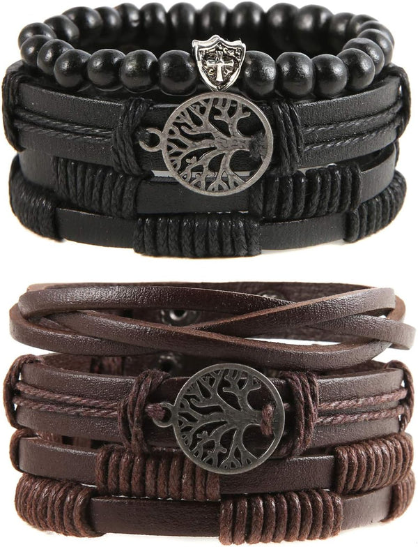 HZMAN Genuine Leather Tree of life Bracelets for Men Women