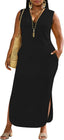UOUA Women Summer Maxi Dresses Plus Size Casual Hawaiian Sundress Sleeveless Loose Split Beach Dress with Pockets