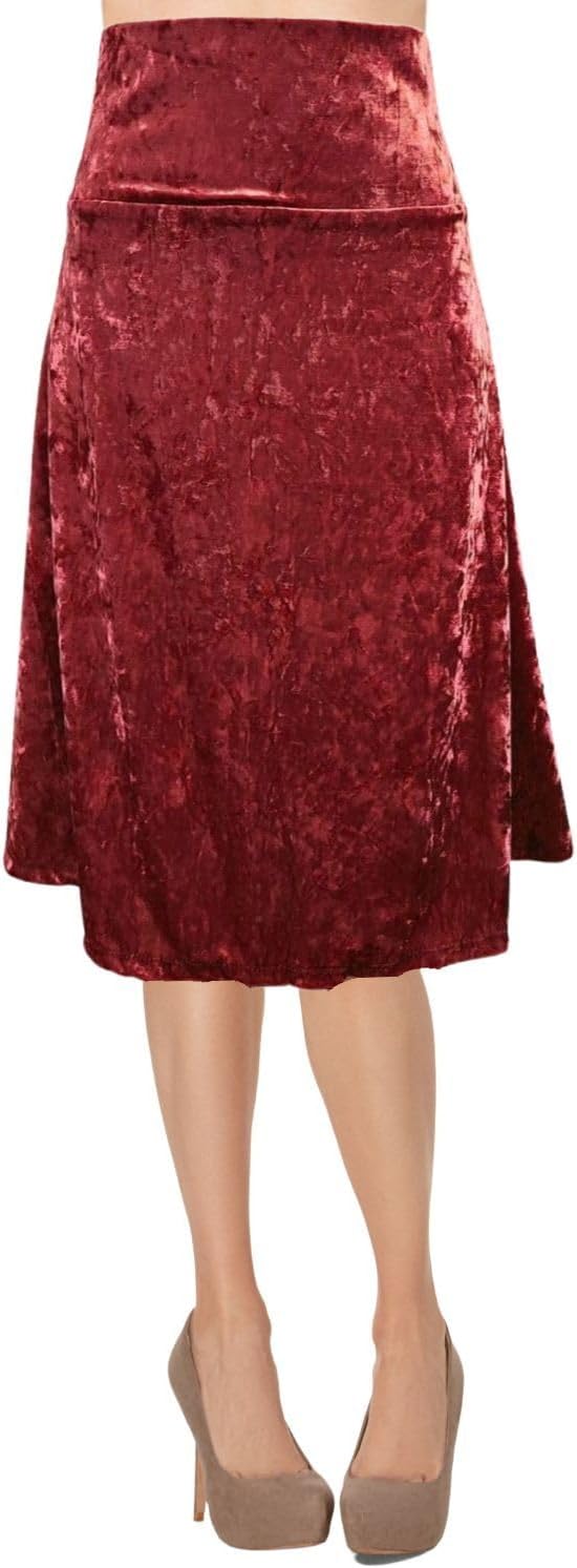 Women's A-Line Foldover Lightweight Flare Midi Pull On Closure Skirt