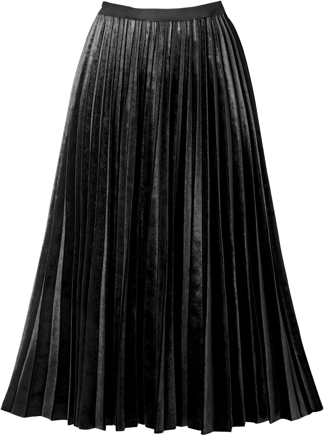 Women's Pleated High Waist Flowy Midi Skirt Velvet