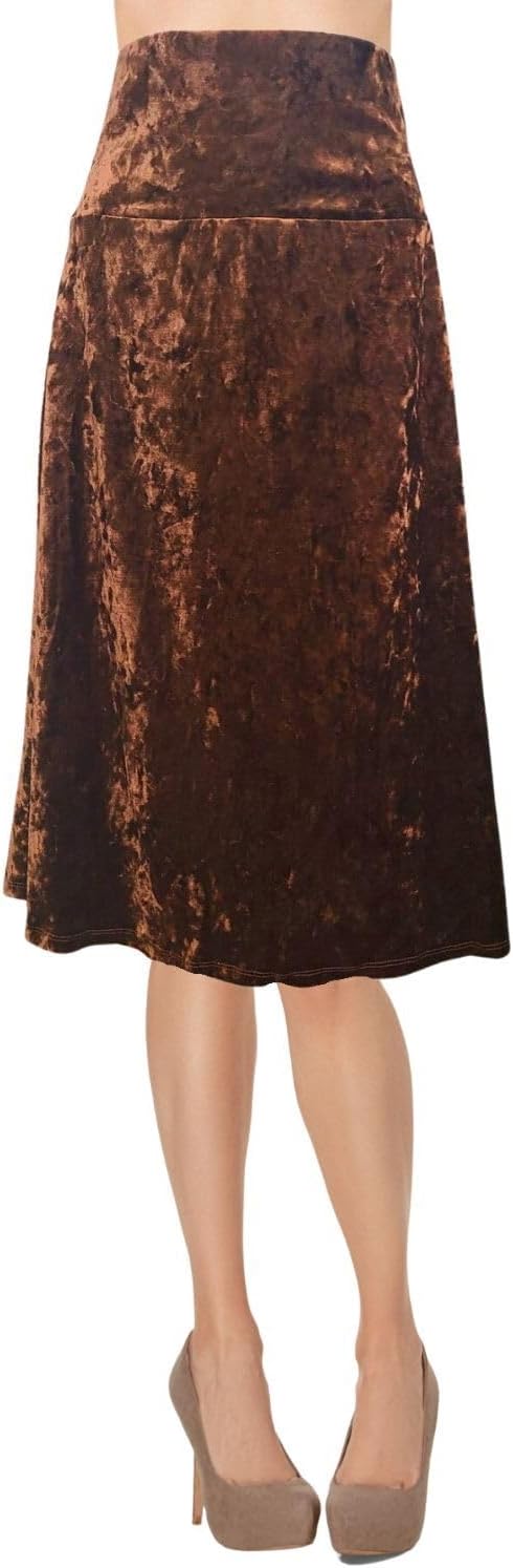 Women's A-Line Foldover Lightweight Flare Midi Pull On Closure Skirt